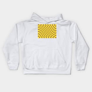 Twisted Checkered Square Pattern - Yellow & Brown Kids Hoodie